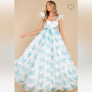 LoveShackFancy White and Light Blue Floral Maxi Dress